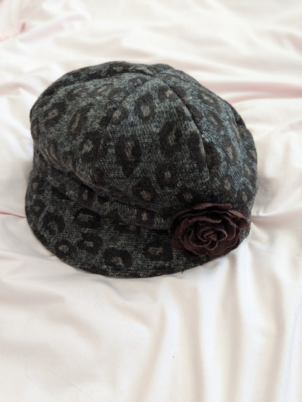 Grey Leopard Flower Baker Boy Newsboy Hat Cap